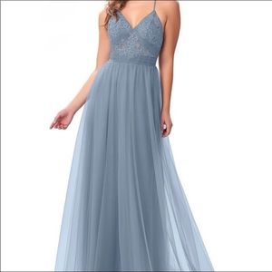 Azazie Arrisia bridesmaid dress Dusty Blue
